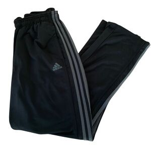 Adidas Black Gray 3 Stripe Pull On Warm Up Track Pants Ankle Zip Sz XL